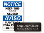 Notice Keep Door Closed Sign, Horizontal, SKU: S-0971