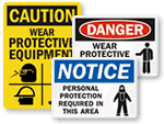 Use a protective clothing required in this area sign. - safety signs ppe  protective clothing required sign saf sku s 2879 S-2879