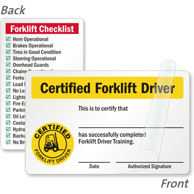 Forklift Certification Cards - Forklift Driver Wallet Cards