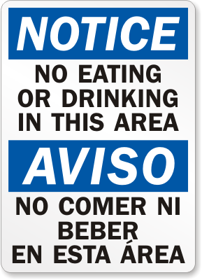 Bilingual No Eating Drinking Area Sign, SKU: S-1935 - MySafetySign.com