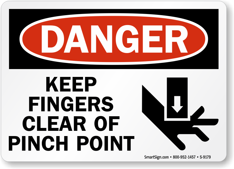 Danger Keep Fingers Clear Of Pinch Point Sign, SKU: S-9179