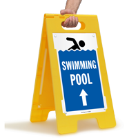 Standing Swimming Pool Floor Sign with Front Arrow